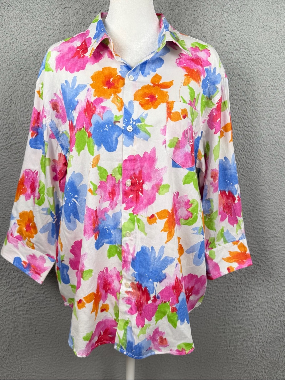 Lauren Ralph Lauren PJ Top Womens Large White Floral Button Comfy Loungewear